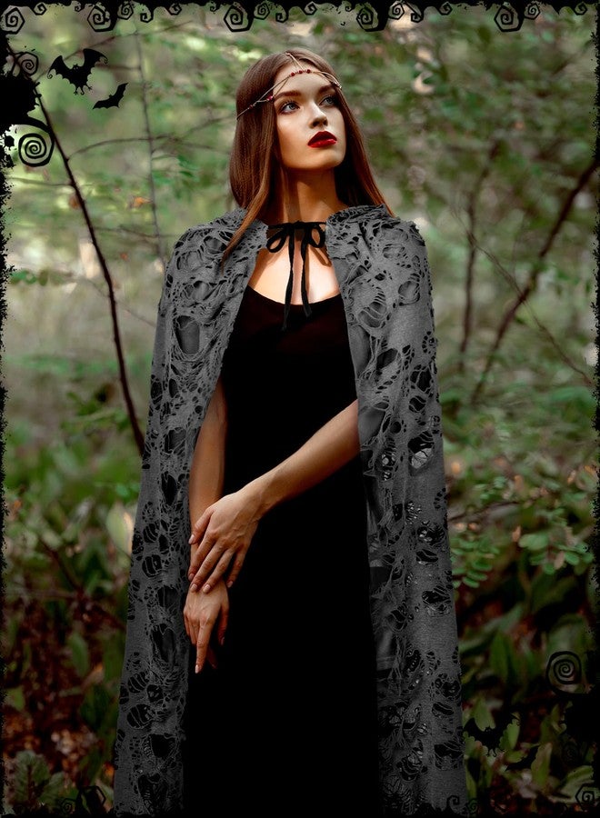Fourluoo Halloween Tattered Cloak Grim Reaper Hooded Cape Retro Medieval Ghost Black Cape for Adult Halloween Wizard Cosplay - Image 5